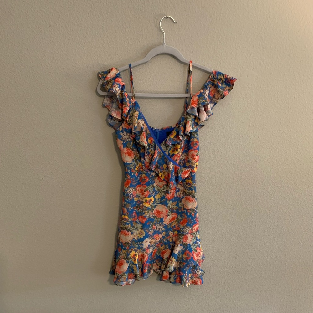 MAJORELLE blue floral off the shoulder dress - Picture 2 of 6